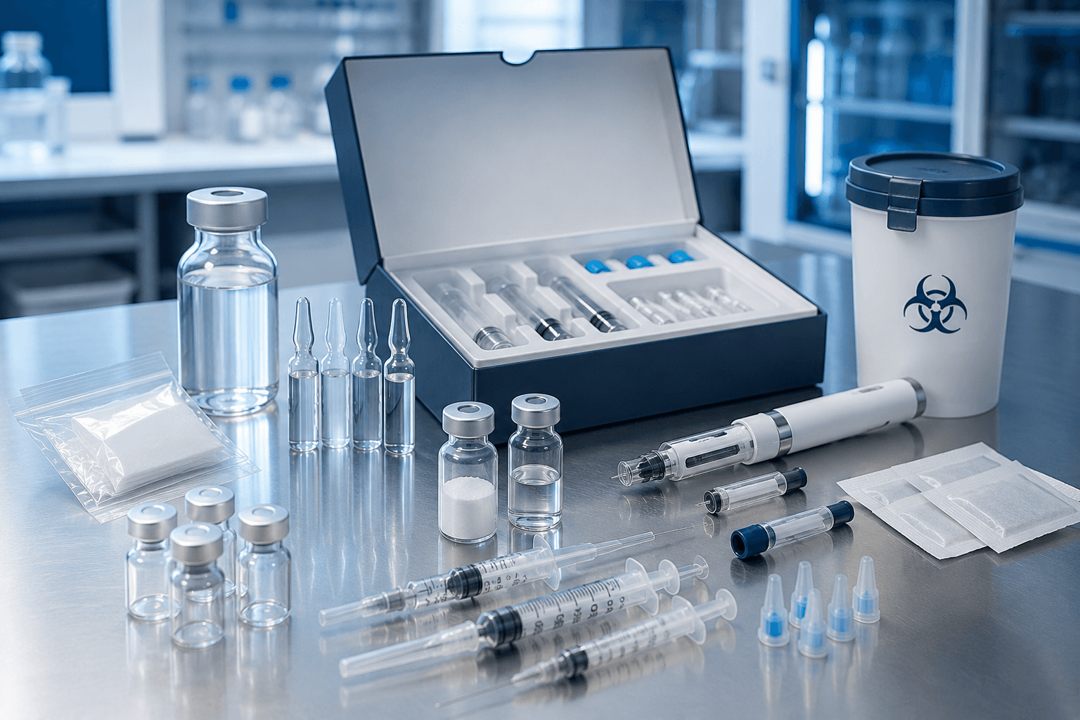 Research peptide reconstitution supplies and accessories